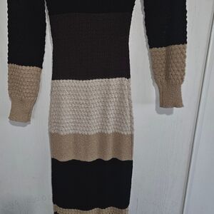 Cute But Casual Brown and Tan Striped Knit Dress